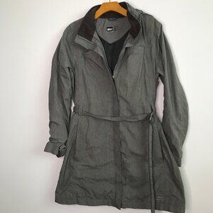 REI Trench Coat Gray Belt Long Sleeve Zip Womens L